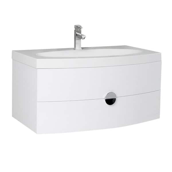 Fresca Energia 36 in. Bath Vanity in White with Acrylic Vanity Top in White with White Basin