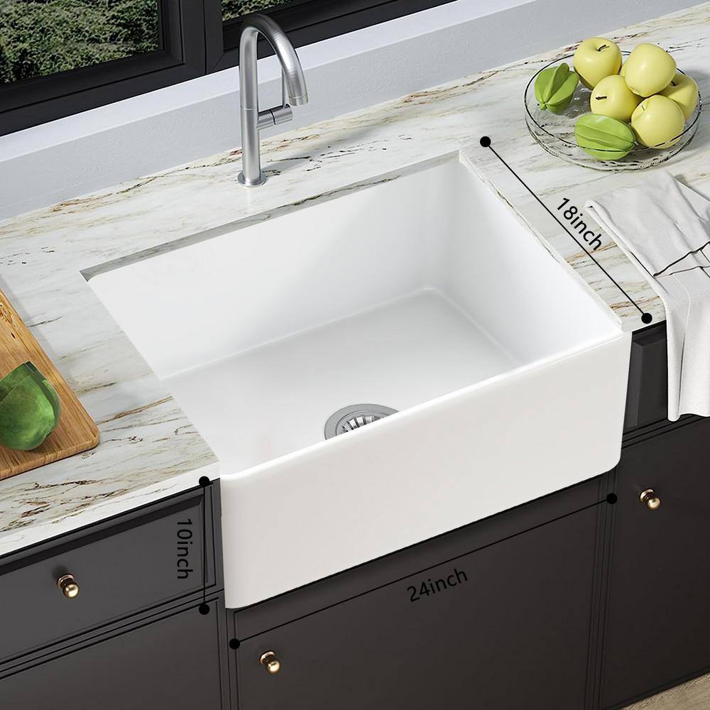 24'' White Fireclay Farmhouse Apron-Front Kitchen Sink