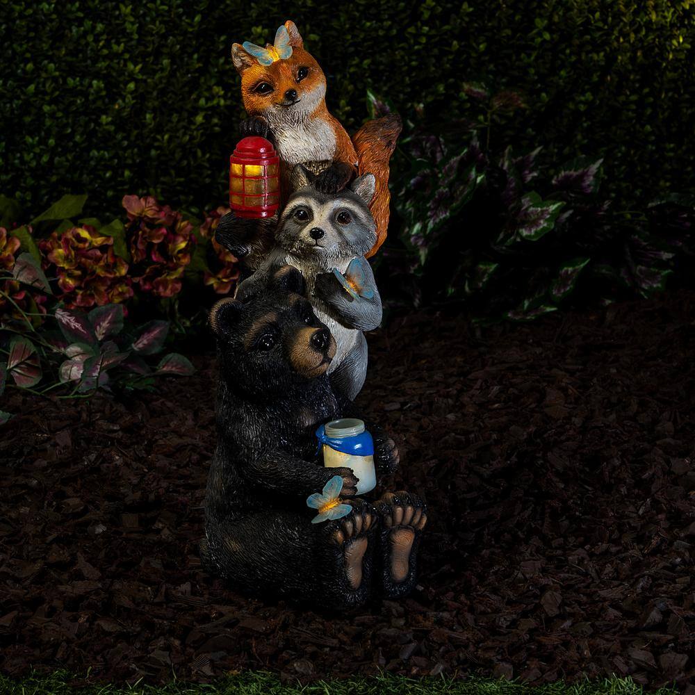 19" Multicolor Polyresin Solar Animal Friends Statue with LED Lights