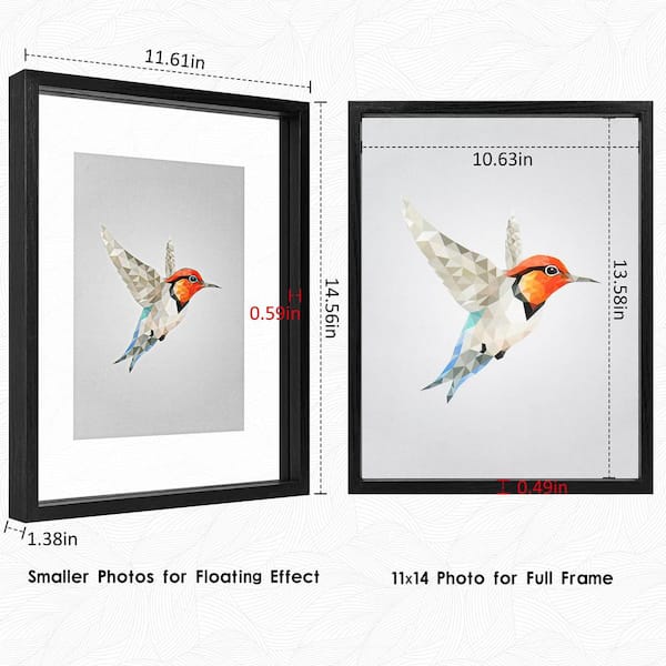 11x14 Natural Floating Frames (Set of 2), Picture Frame Wall Mount or Tabletop Standing