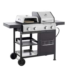 Multi-function Burner Gas Grill and Griddle Combo with Cover for Outdoor Cooking BBQ, FRYING, PIZZA