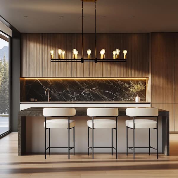 48in. 12-Light Large Dining Room Chandelier, Industrial Contemporary Black and Brass Linear Kitchen Island Pendant light