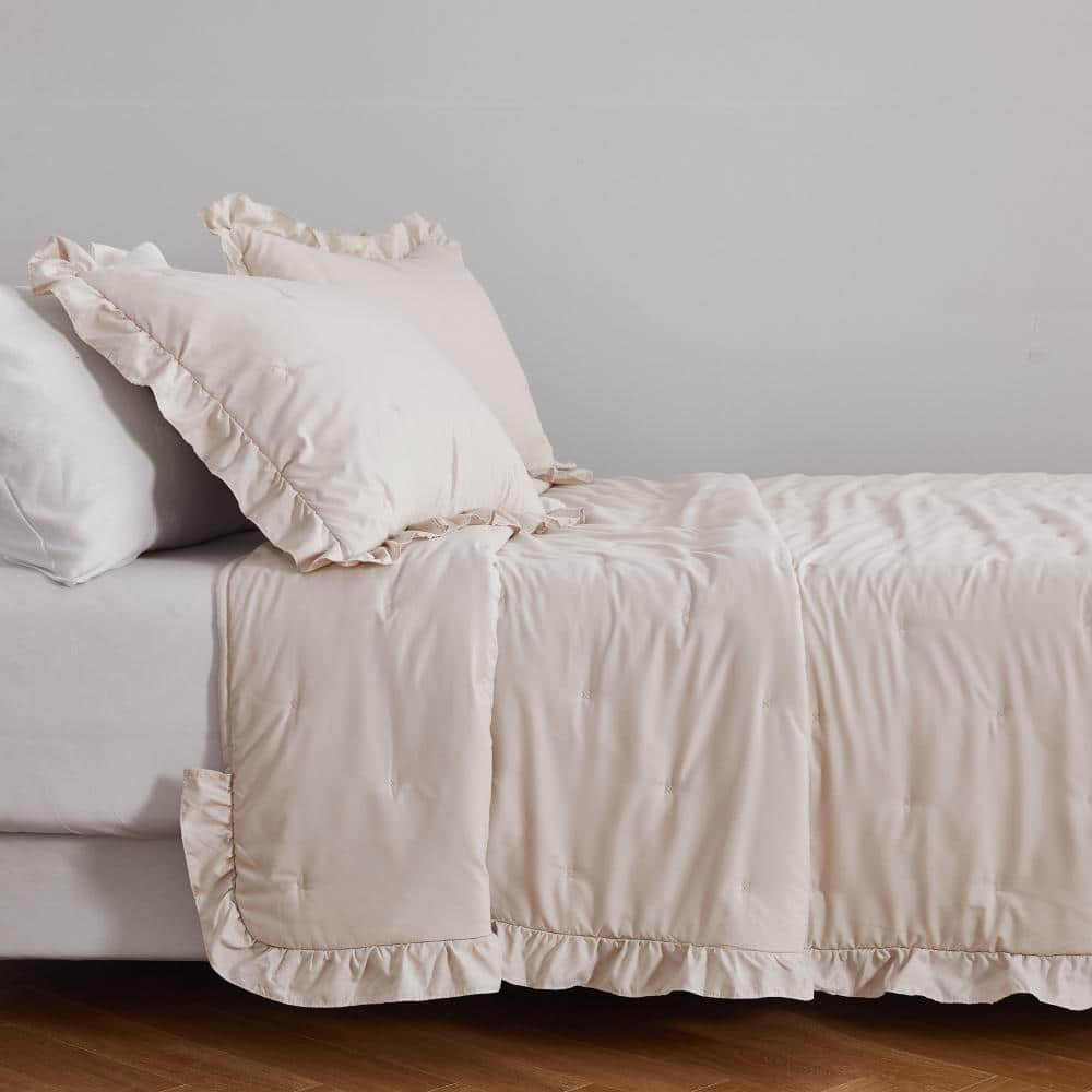 Dot Stitched Ruffled Quilt Set With Shams (King / California King, Bone) price history on PriceWatchPro