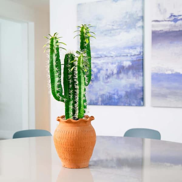 Nearly Natural 28 in. Artificial Green Cactus in Terracotta
