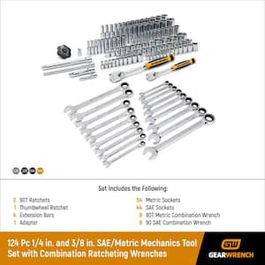 1/4 in. and 3/8 in. SAE/Metric Mechanics Tool Set with Combination Ratcheting Wrenches (124-Piece)