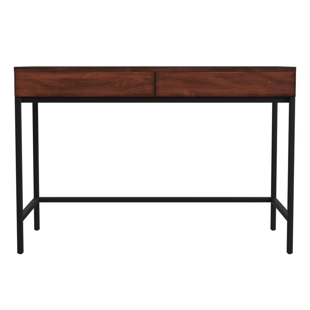 Carl 45" Black Metal Base & Walnut Finish Wood Writing Desk with Drawers