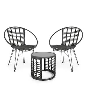 Perkins Dark Grey 3-Piece Faux Rattan Patio Conversation Seating Set