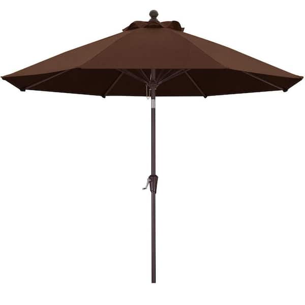 9 ft. Steel Market Push Tilt Outdoor Patio Umbrella, with 5-Year-Non-Fading Olefin Fabric in Coffee