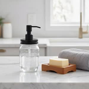 Wudkey 2-Piece Black Kitchen Soap Dispenser Set with Wood Riser Tray ...
