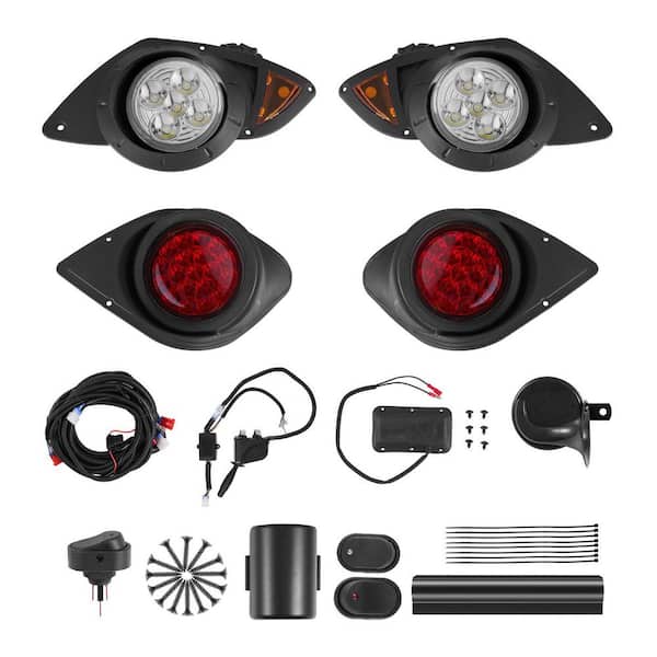 Golf Cart Light Kit, 12 Volt, Street Legal LED Headlight and Taillight Kit with Wiring Harness, Turn Signals, Rope