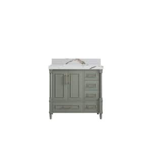 Hudson 36 in. W x 22 in. D x 36 in. H Single Sink Bath Vanity Center in Evergreen with 2 in. Calacatta Gold Qt. Top