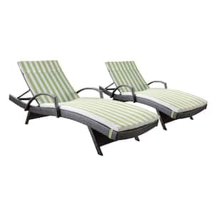 Miller Multi-Brown 2-Piece Wicker Outdoor Chaise Lounge Set with Green/ White Stripe Cushions and Armrest