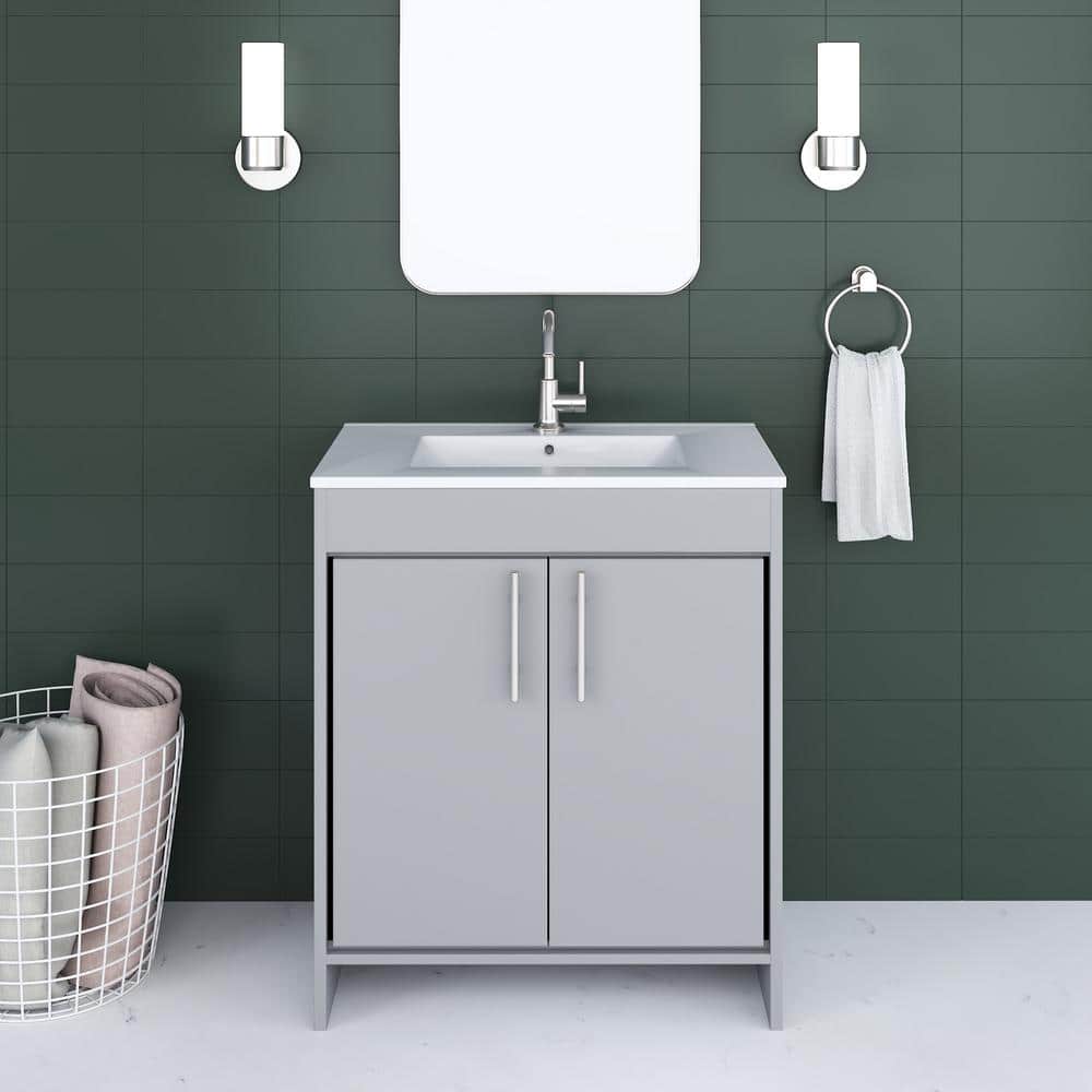 Villa 30 in. W x 18 in. D Bathroom Vanity in Gray with Ceramic Vanity Top in White with White Basin price history on PriceWatchPro