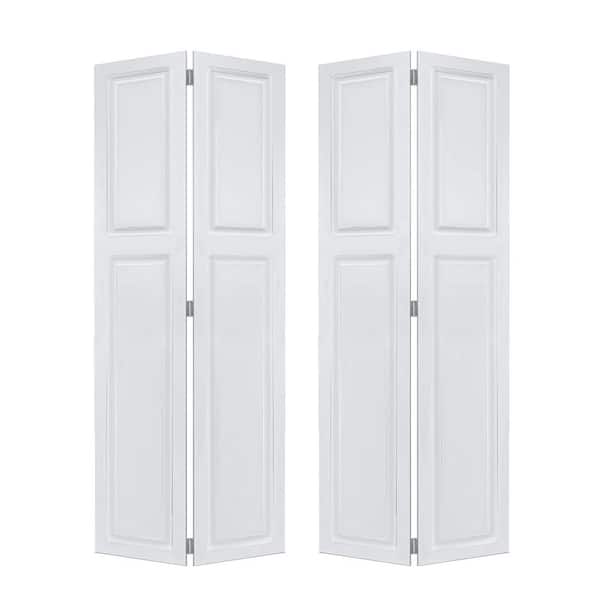Dual 2Panel Cottagestyle door 3/4in. Thick 64in. x 84in. Solid Core White Finished Vinyl Bi-Fold Door With Hardware Kit