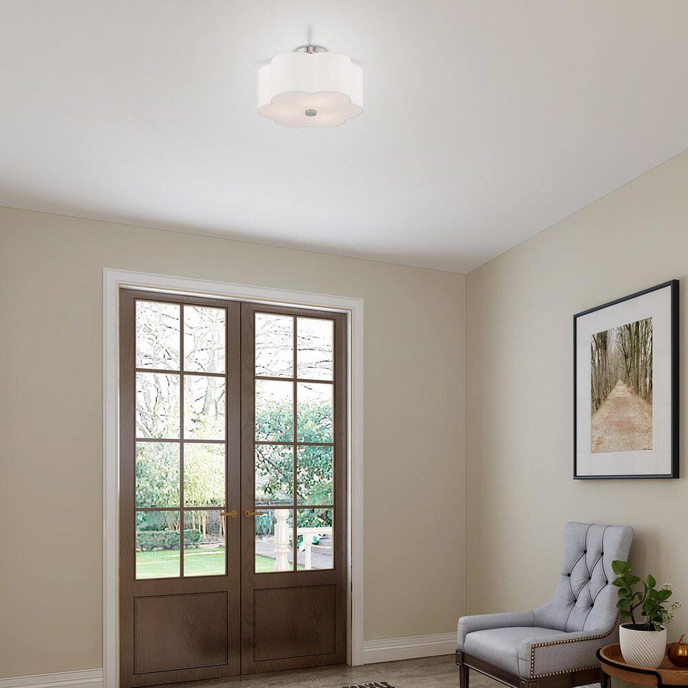 Brushed Nickel 3-Light Drum Ceiling Mount with Off-White Shade