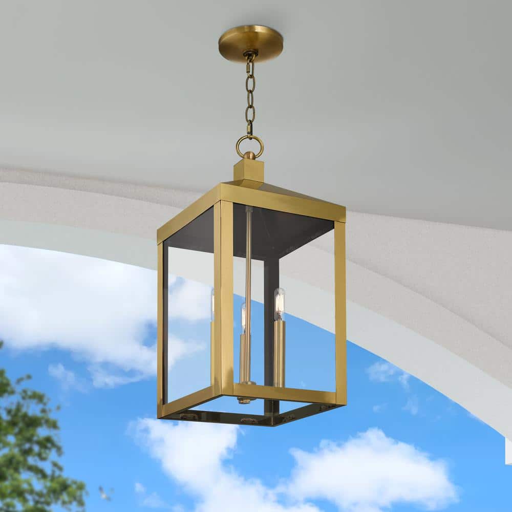 Antique Brass Rectangular Glass Pendant Light
