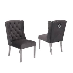 Ali Dark Gray Velvet Stainless Steel Dining Chairs (Set of 2)