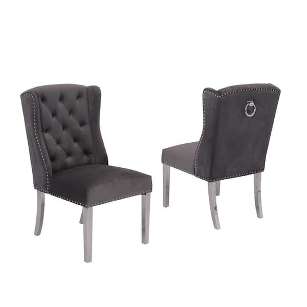 Best Quality Furniture Ali Dark Gray Velvet Stainless Steel Dining Chairs (Set of 2)