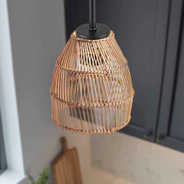 6.7 in. Natural Brown Bamboo Cone Shaped Replacement Pendant Shade with 2.25 in. Neckless Fitter