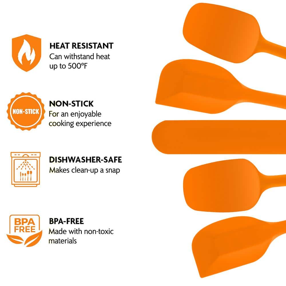 5-Piece Orange Silicone and Stainless Steel Cooking Utensils Set