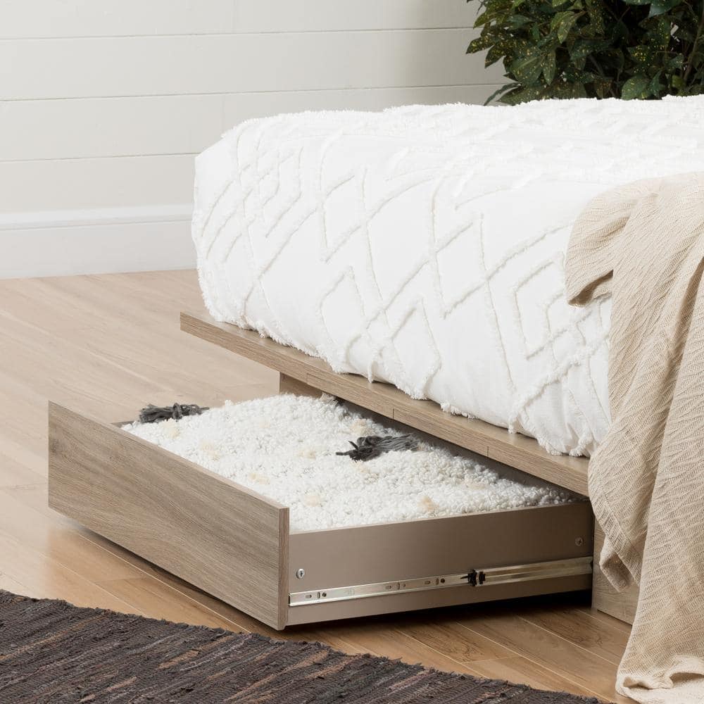 Queen Rustic Oak Platform Bed with Storage Drawer