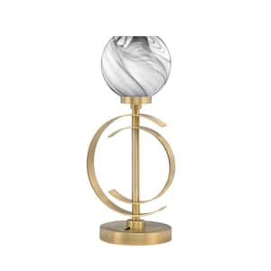 Delgado 16.5 in. New Age Brass Piano Desk Lamp with Onyx Swirl Glass Shade