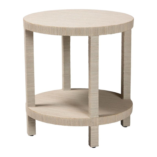bali & pari Rocco 22 in. Natural Round Natural Grasscloth End Table