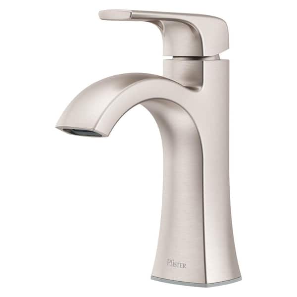 Pfister Bruxie Single-Handle Single-Hole Bathroom Faucet with Deckplate and Drain Kit Included in Spot Defense Brushed Nickel