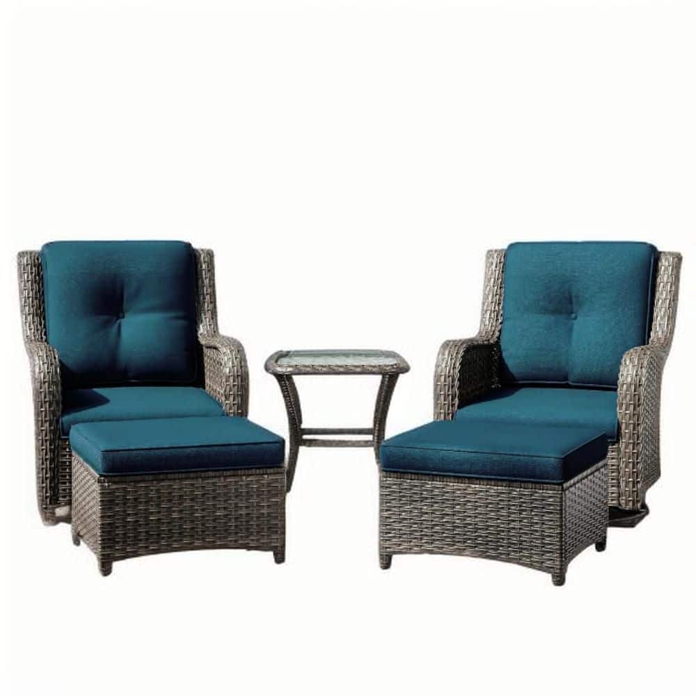 5-Piece Wicker Patio Conversation Set with Blue Cushions, Rattan Outdoor Sectional Set for Porch, Deck and Garden price history on PriceWatchPro