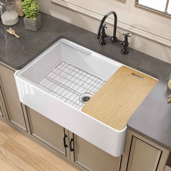 NTQ 33 in. Farmhouse Sinks for Kitchens Single Bowl Fireclay Sink White Workstation Kitchen Sinks Reversible Farmhouse Sinks