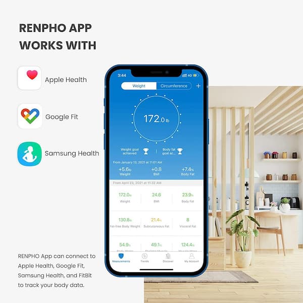 RENPHO Bluetooth Smart Tape Measure Body Scale with App, White PUS