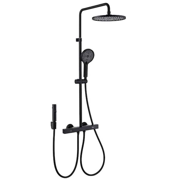 AIMADI Double Handle 3-Spray Wall Mount Shower Faucet 2.9 GPM with Ceramic Disc Valves Exposed Shower System in. Matte Black
