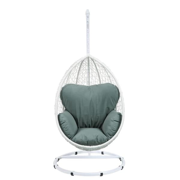 Unbranded White All-Weather Resin Wicker Patio Swing with Removable Green Cushion