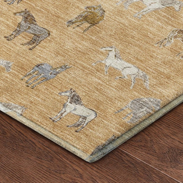 Mayfield Premium Machine Washable Abstract AMF2521 Gold 10 ft. x 14 ft. Area Rug