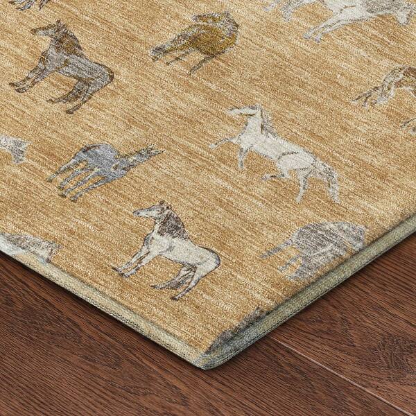 Mayfield Premium Machine Washable Abstract AMF2521 Gold 5 ft. x 7 ft. 6 in. Area Rug