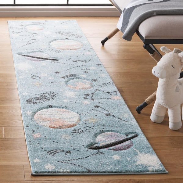 Carousel Kids 2 ft. x 8 ft. Teal/Orange Galaxy Runner Rug
