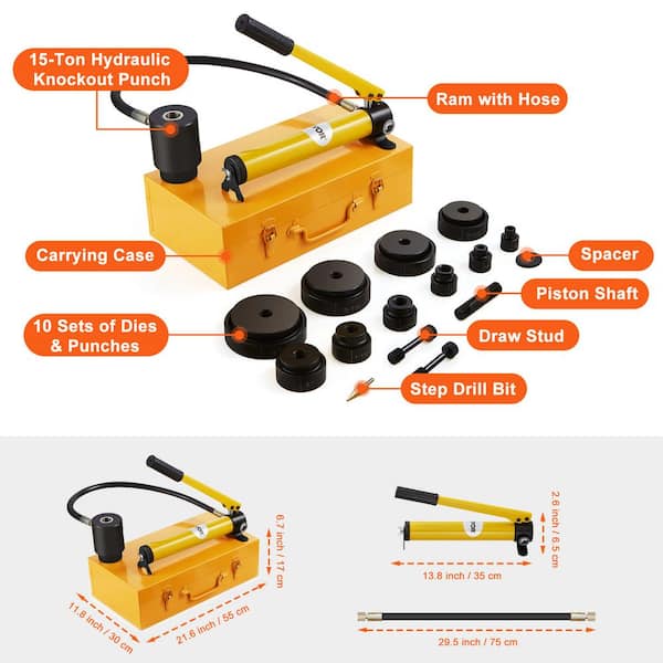 VEVOR 10 Ton Hydraulic Knockout Punch Driver Kit Hole Tool 1/2 in. - 2 in.  with 6 Dies S10T240CR16MM3UYFV0 - The Home Depot