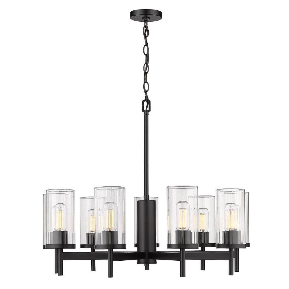 Matte Black Transitional 9-Light Drum Chandelier