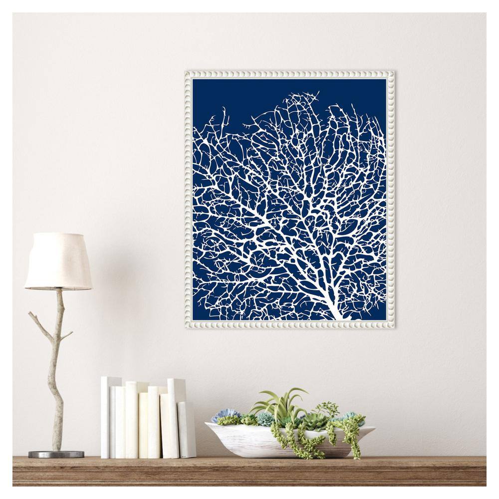 Navy Coral II Crop Coastal Canvas Art with White Frame