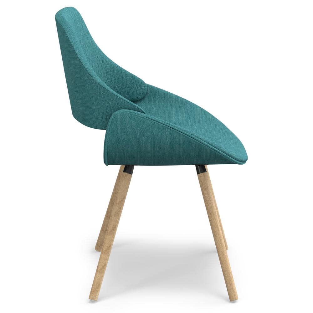Turquoise Blue Linen Upholstered Side Chair with Natural Oak Legs