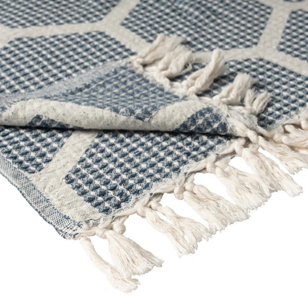 Blue and Cream Organic Cotton Reversible Throw Blanket