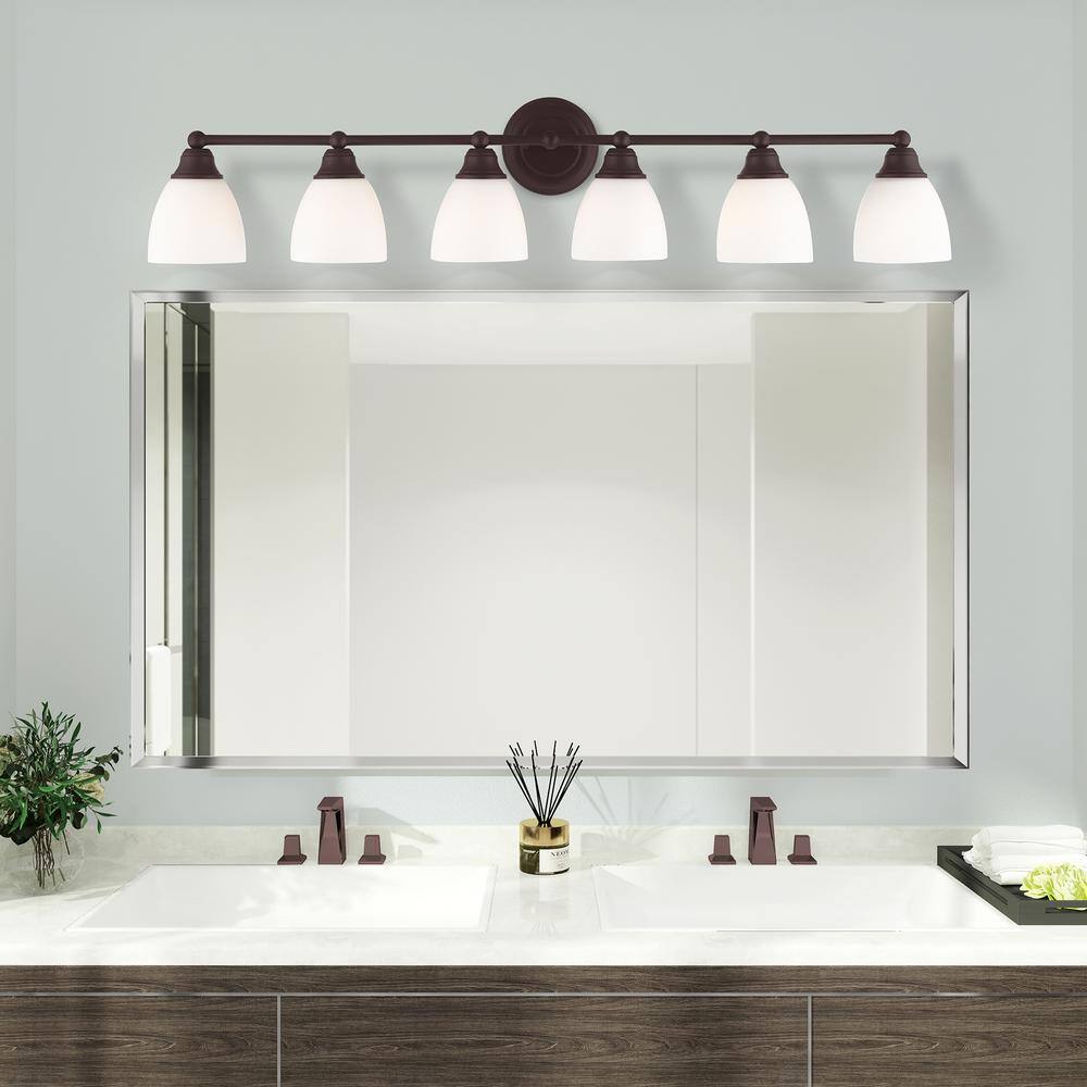 Somerville Bronze 6-Light Vanity with Satin Opal White Glass