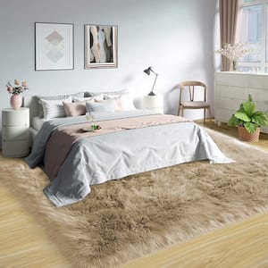 Sheepskin Faux Fur Beige 6 ft. x 9 ft. Cozy Furry Rugs Area Rug