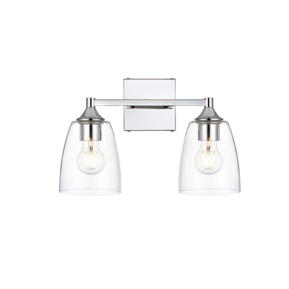 Simply Living 15 in. 2-Light Modern Chrome Vanity Light with Clear Bell Sha