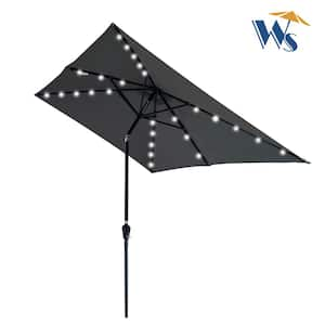 10 ft. x 6.5 ft. LED Lighted Market Solar Outdoor Umbrellas with Crank and Push Button Tilt in Anthracite