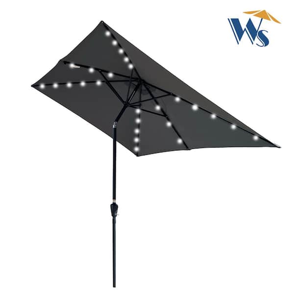 GOSHADOW 10 ft. x 6.5 ft. LED Lighted Market Solar Outdoor Umbrellas with Crank and Push Button Tilt in Anthracite