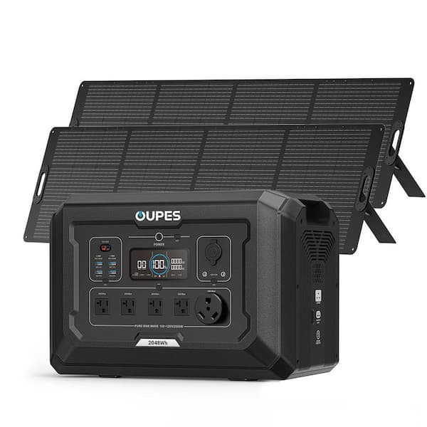2500-Watt Output/5400W Peak Solar Generator Mega 2-Expandable Push Button Start Battery LiFePO4 w/ Two 220W Solar Panels