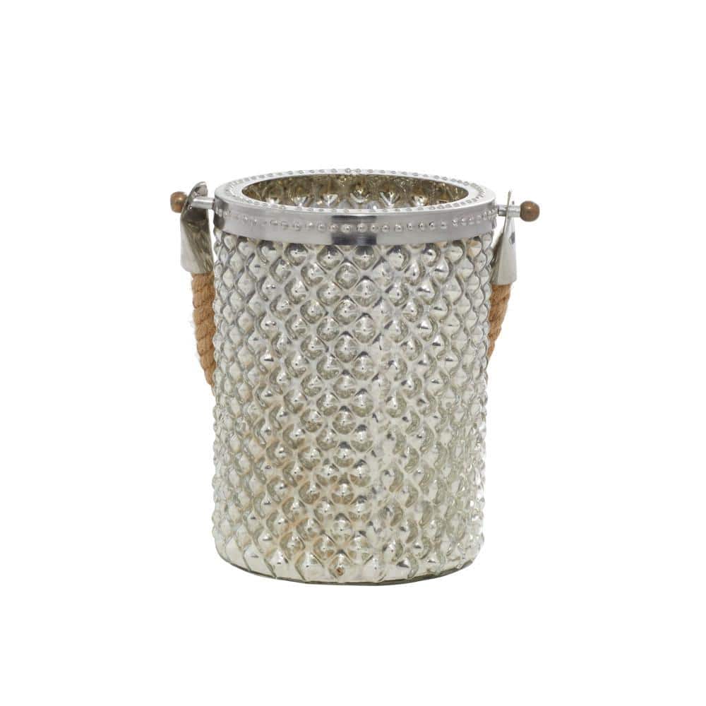 Coastal Elegance Silver Glass Hanging Candle Lantern, 5" x 13"