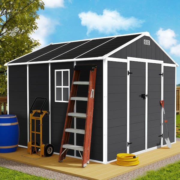 8 ft. W x 8 ft. D Resin Shed with 12mm Thick PP Board and HD Window Lighting, PP Material in Dark Gray (62 sq. ft. )