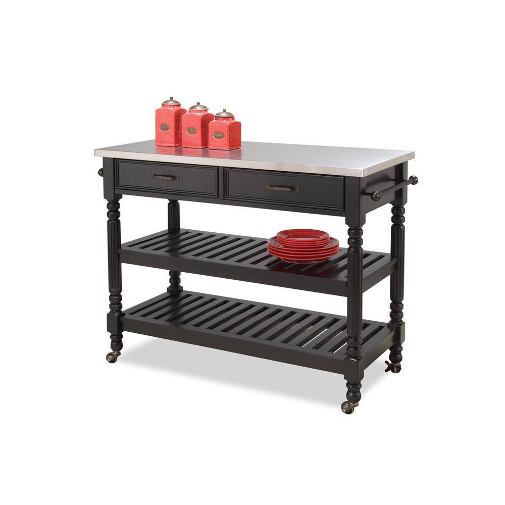 Savannah White Kitchen Cart with Stainless Top - thumbnail 3